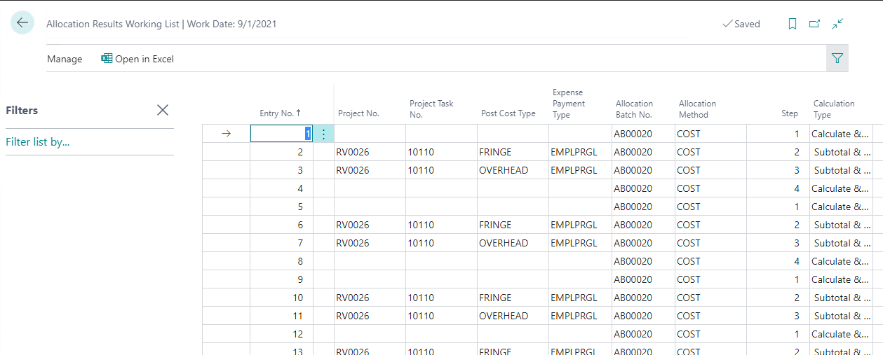 Allocation Results Working page