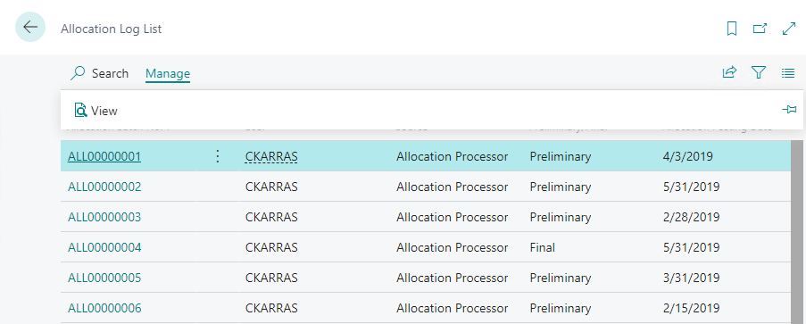 Allocation Log List