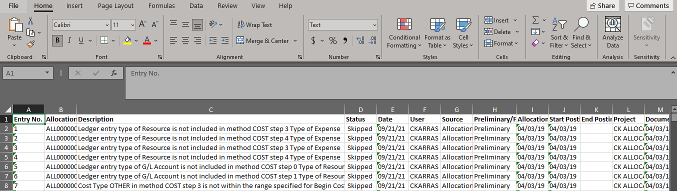 Allocation Log List search