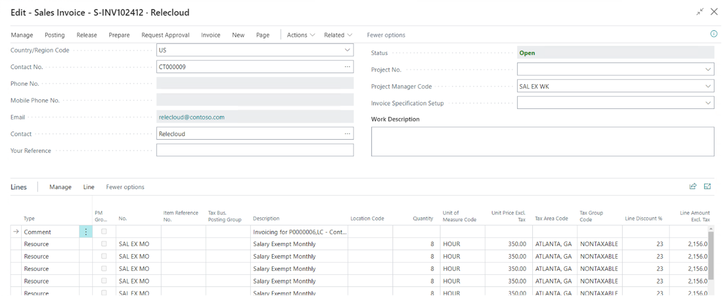 Contract Sales Invoice