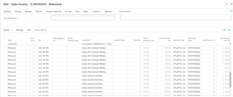 Contract Sales Invoice