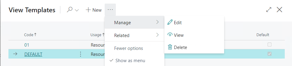 Resource Board - Manage menu