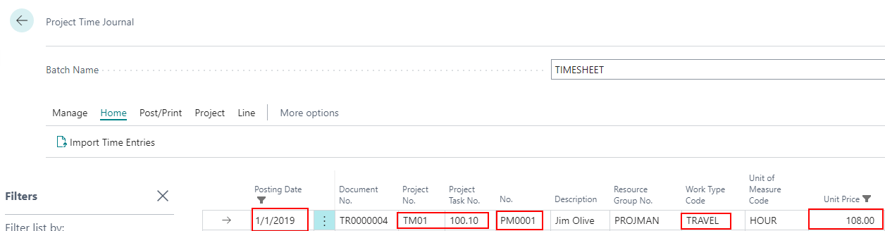 Timesheet Entry