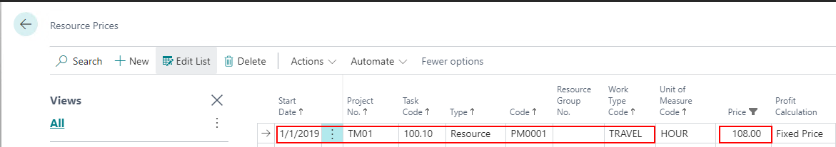 Resource Price Plan