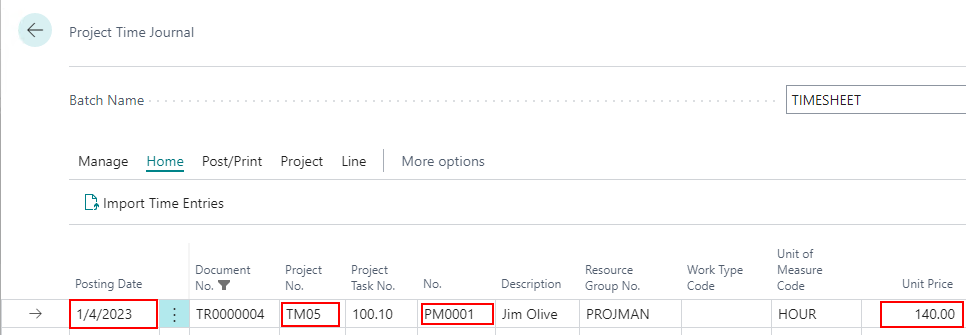 Timesheet Entry