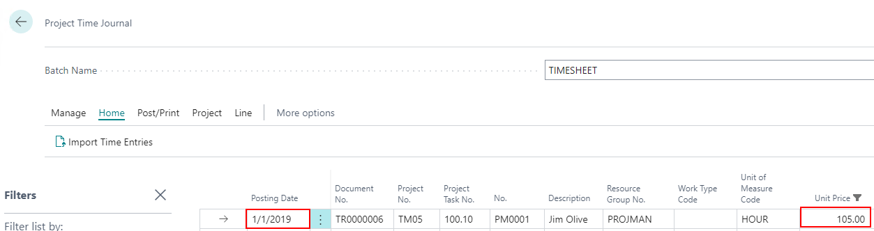 Timesheet Entry